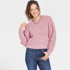 Universal Thread Women’s Pink Pointelle Knit Sweater Size Large
